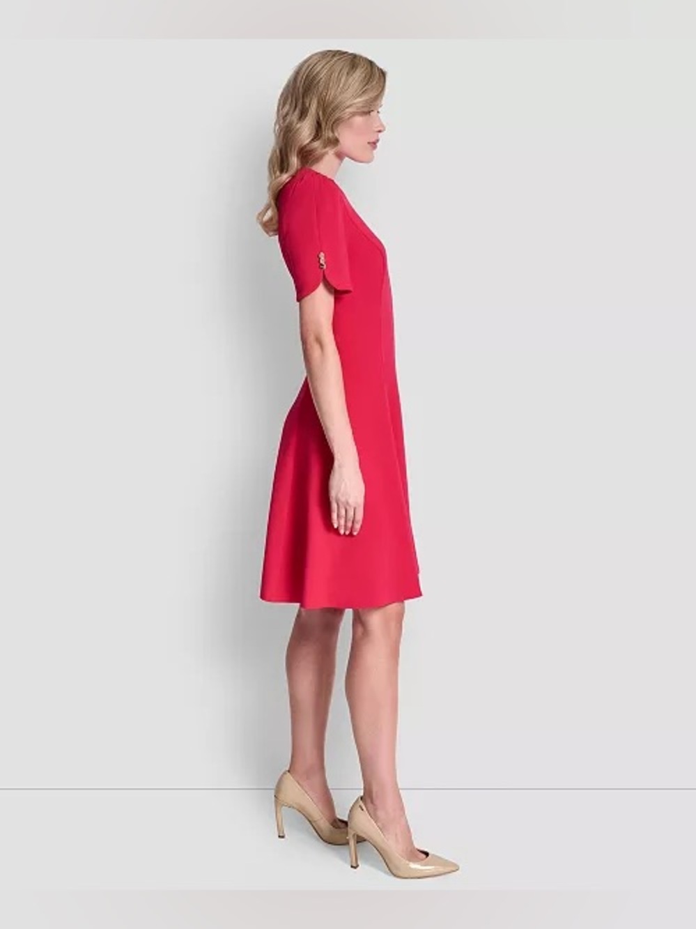 DKNY Fuchsia Short-Sleeve Midi A-Line Dress - Picture 3 of 12